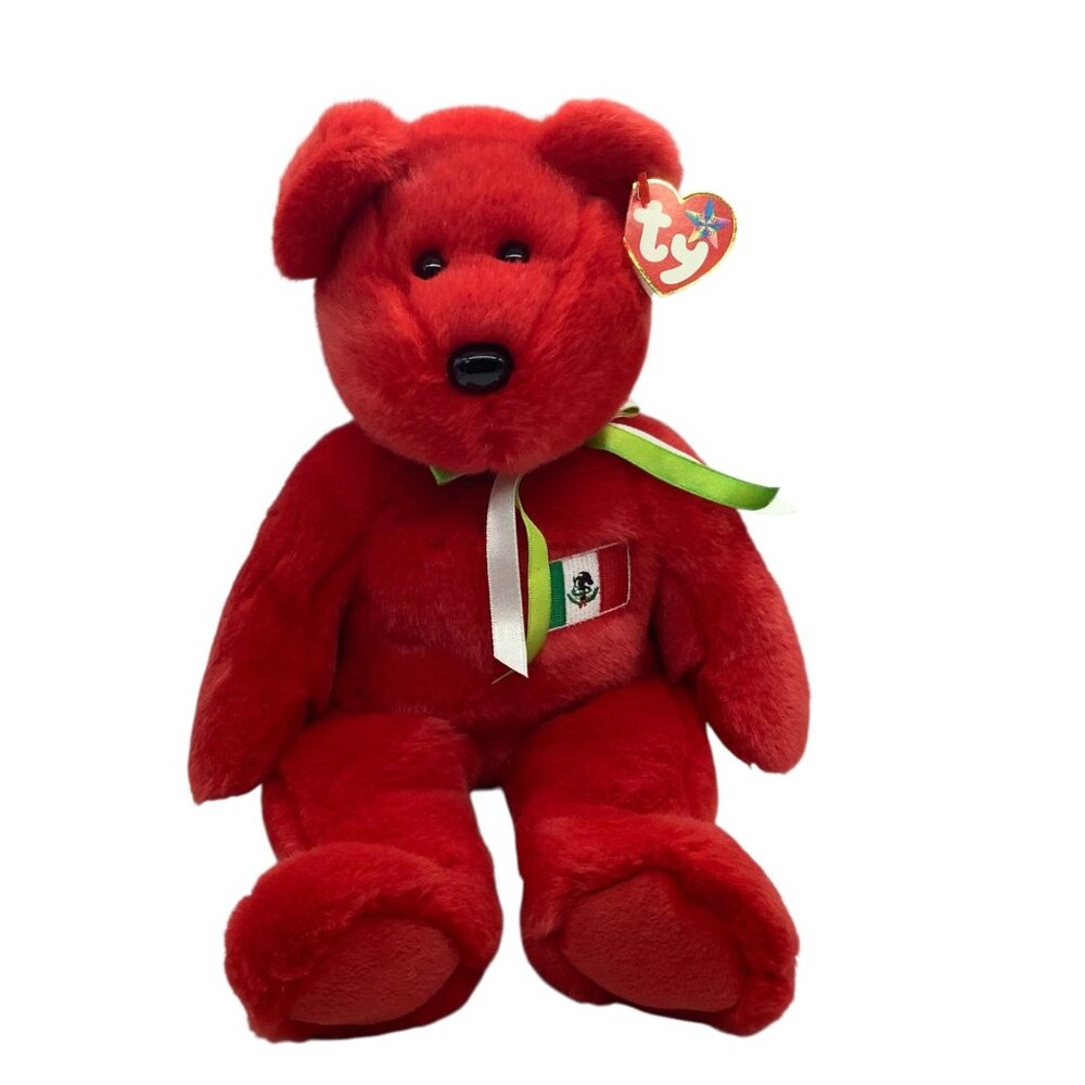 Vtg Ty Beanie Buddies Collection Osito Red Plush Bear Mexico Flag 1999 Edition‎